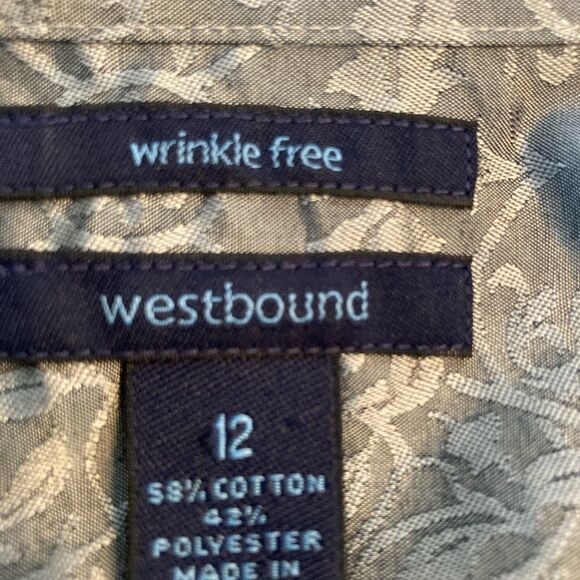 Gray blouse w/brocade pattern wrinkle free buttons down partial tags NEW - Picture 12 of 13